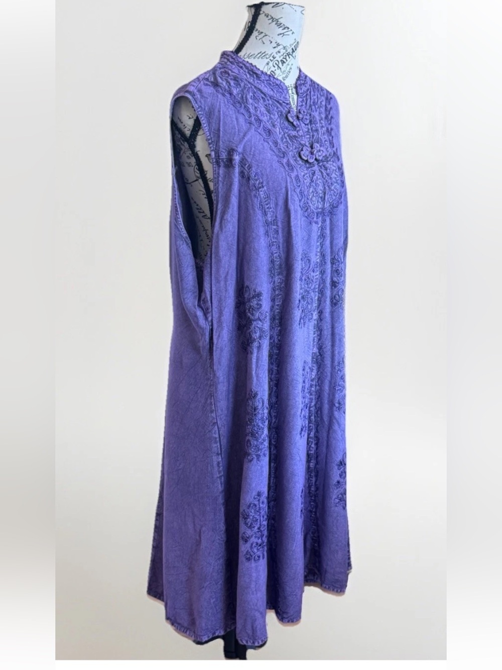 The Pyramid Collection Purple Embroidered Boho Goth Sleeveless Maxi Dress 2X